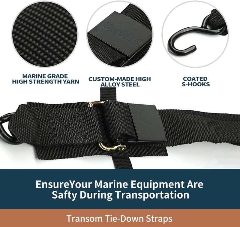 Seamander Boat Tie Down Straps to Trailer- Marine Grade Transom Tie Downs 2inch x 48inch Adjustable Boat Trailer Straps for Boat, Jet Ski, & More - Image 2